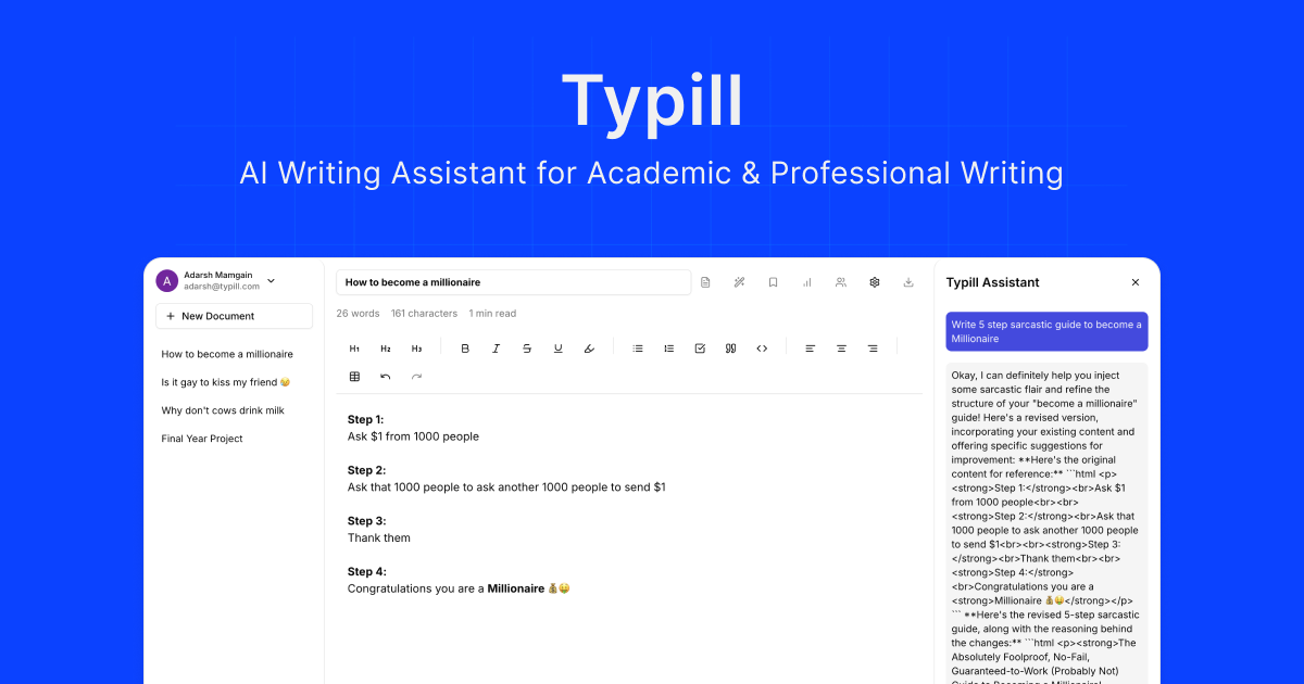 Typill - AI Writing Assistant for Academic & Professional Writing